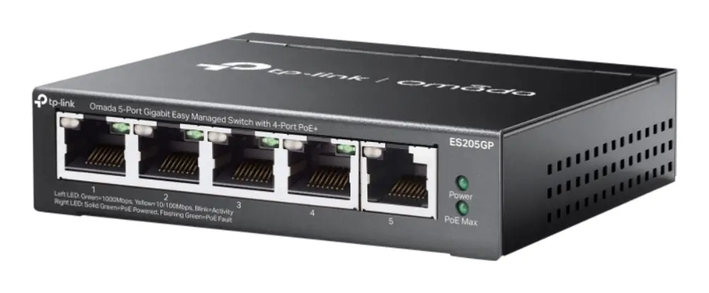 TP-Link Omada ES205G Gestionado Gigabit Ethernet (10/100/1000) Energía sobre Ethernet (PoE) Negro - detalle