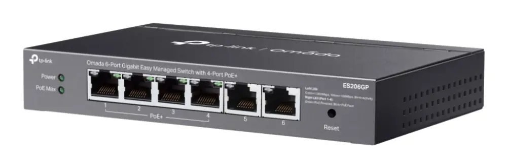 TP-Link Omada ES206GP switch Gestionado Gigabit Ethernet (10/100/1000) Energía sobre Ethernet (PoE) Negro - detalle
