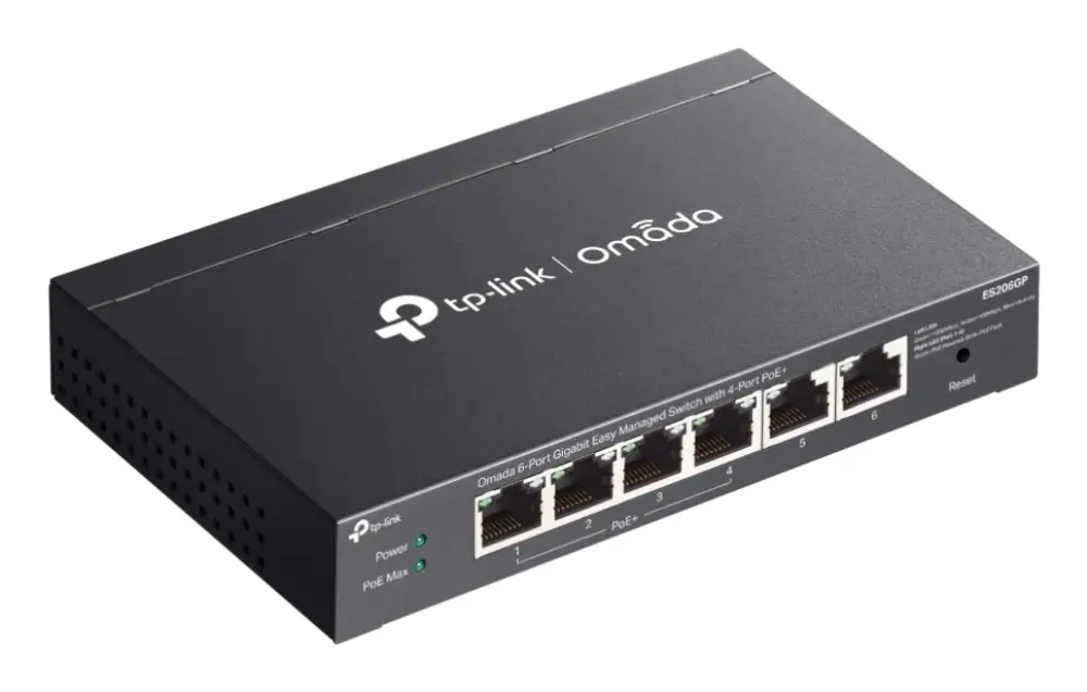 TP-Link Omada ES206GP switch Gestionado Gigabit Ethernet (10/100/1000) Energía sobre Ethernet (PoE) Negro - detalle