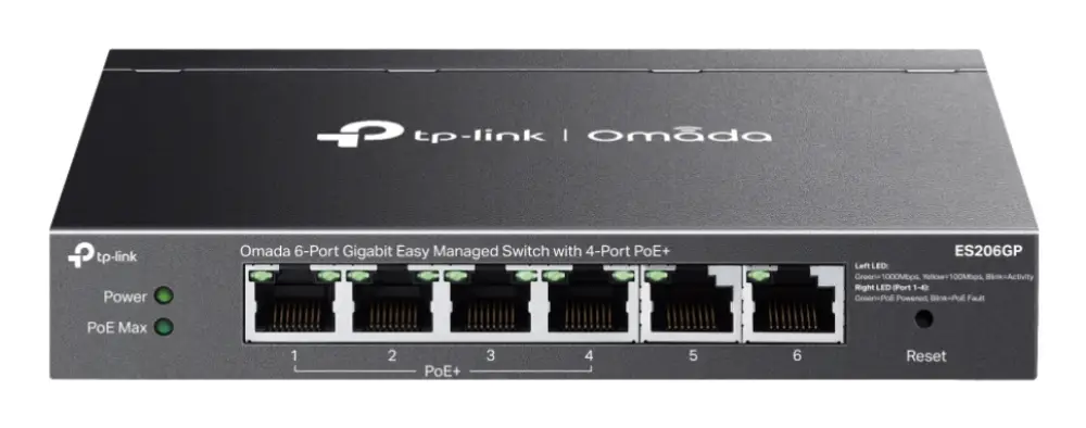 TP-Link Omada ES206GP switch Gestionado Gigabit Ethernet (10/100/1000) Energía sobre Ethernet (PoE) Negro - detalle