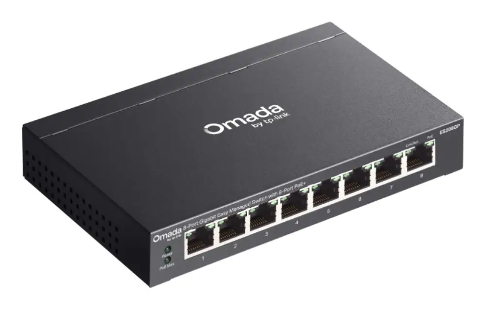 TP-Link Omada ES208GP switch Gestionado L2 Gigabit Ethernet (10/100/1000) Energía sobre Ethernet (PoE) DIN rail Negro - detalle