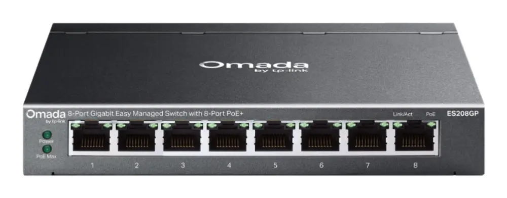 TP-Link Omada ES208GP switch Gestionado L2 Gigabit Ethernet (10/100/1000) Energía sobre Ethernet (PoE) DIN rail Negro - detalle