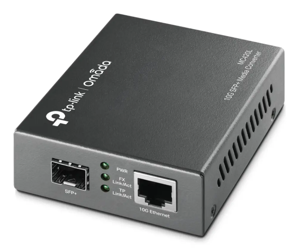 Convertidor de medios TP-Link Omada MC420L, convertidor de red multimodo monomodo negro, velocidad de 10,000 Mbit/s.
