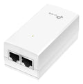 Inyector PoE TP-Link Omada TL-POE4818G para redes Gigabit Ethernet, 48V, con puerto de entrada y salida.