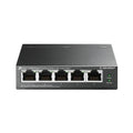 Interruptor sobremesa TP-Link TL-SG1005LP con 5 puertos Gb y 4 puertos PoE+ para redes de oficina.