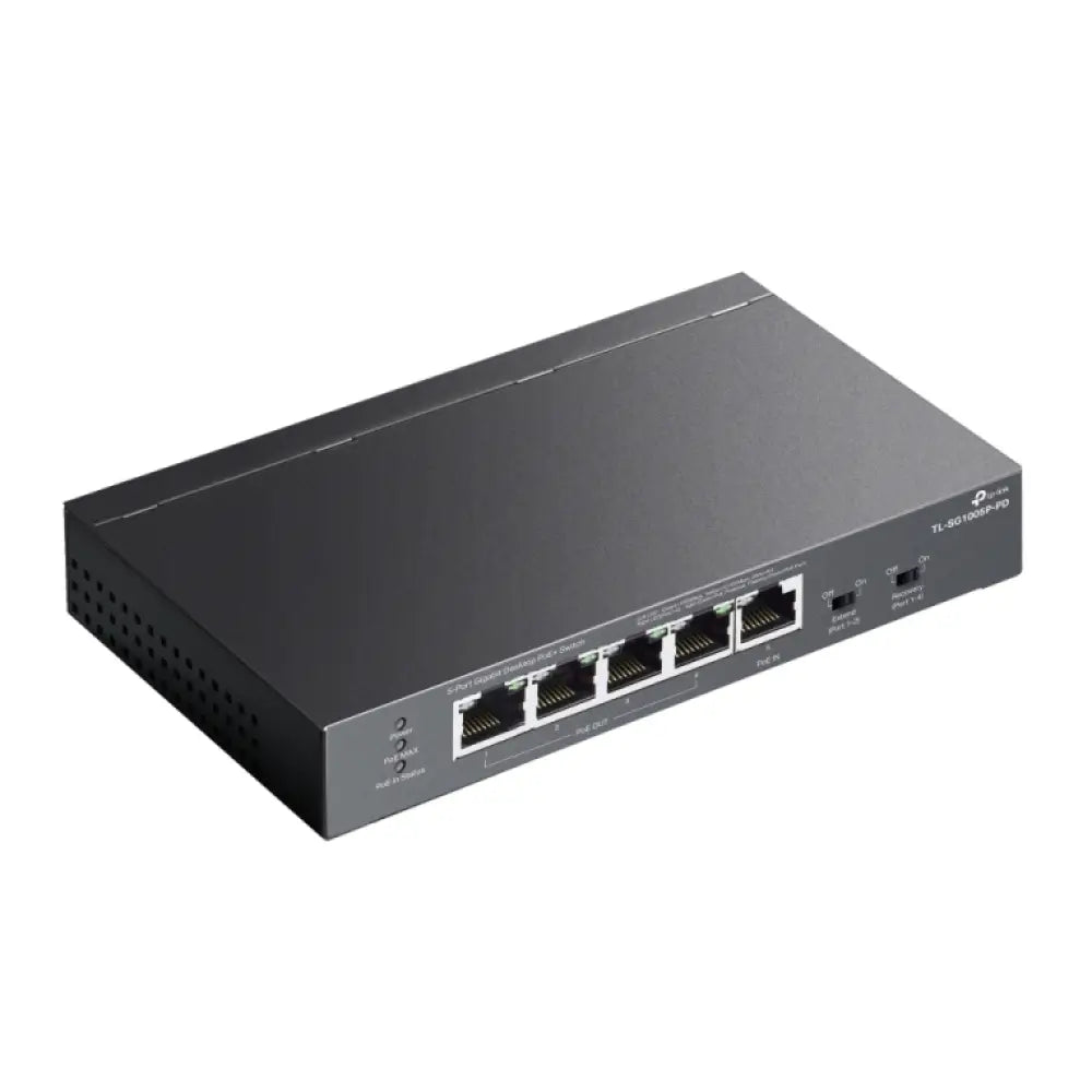 TP-Link TL-SG1005P-PD switch Gigabit Ethernet (10/100/1000) Energía sobre Ethernet (PoE) Negro - detalle