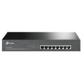 Interruptor de red TP-LINK TL-SG1008MP con 8 puertos Gigabit y PoE+ en armario de red.