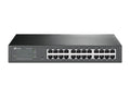 Interruptor gestionado TP-Link TL-SG1024DE con puertos Gigabit Ethernet, en caja negra, 1U para redes empresariales.
