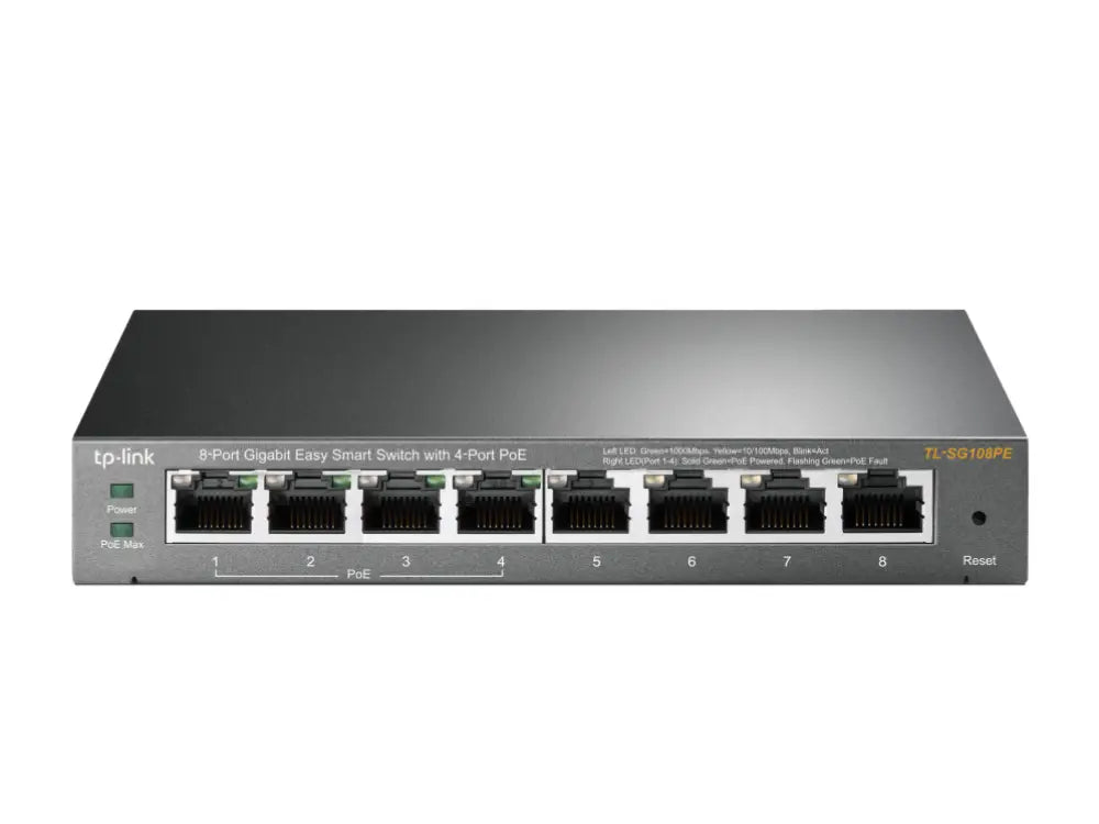 TP-Link TL-SG108PE Gestionado L2 Gigabit Ethernet (10/100/1000) Energía sobre Ethernet (PoE) Negro - detalle