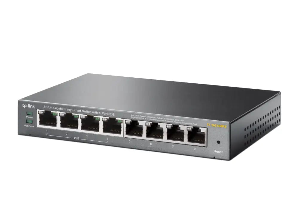 TP-Link TL-SG108PE Gestionado L2 Gigabit Ethernet (10/100/1000) Energía sobre Ethernet (PoE) Negro - detalle