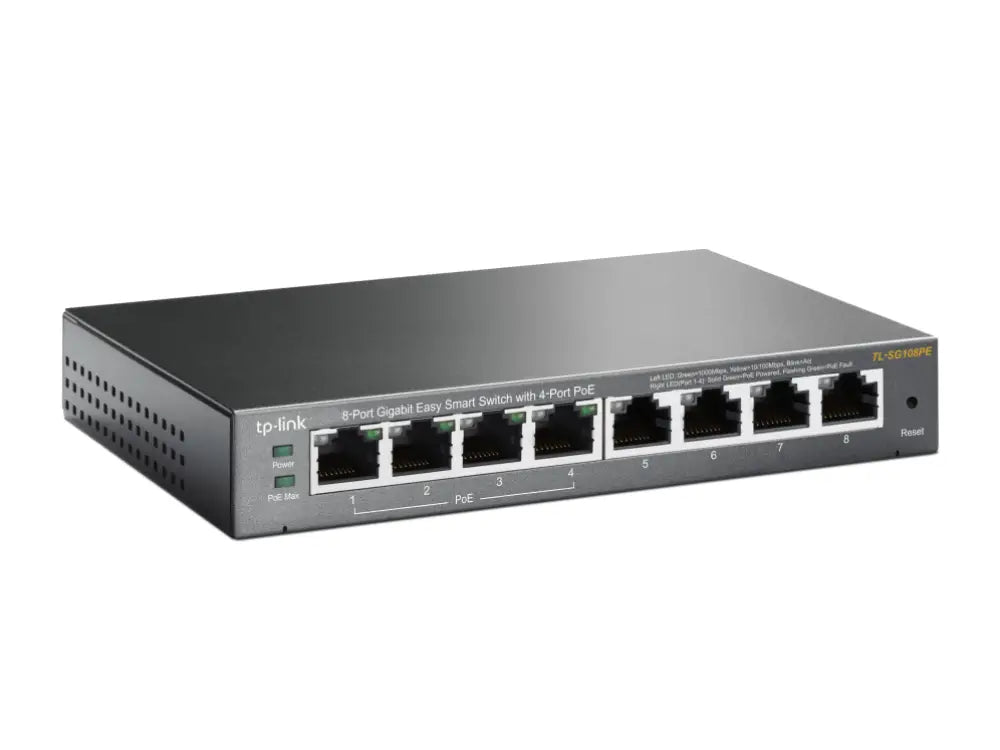 TP-Link TL-SG108PE Gestionado L2 Gigabit Ethernet (10/100/1000) Energía sobre Ethernet (PoE) Negro - detalle