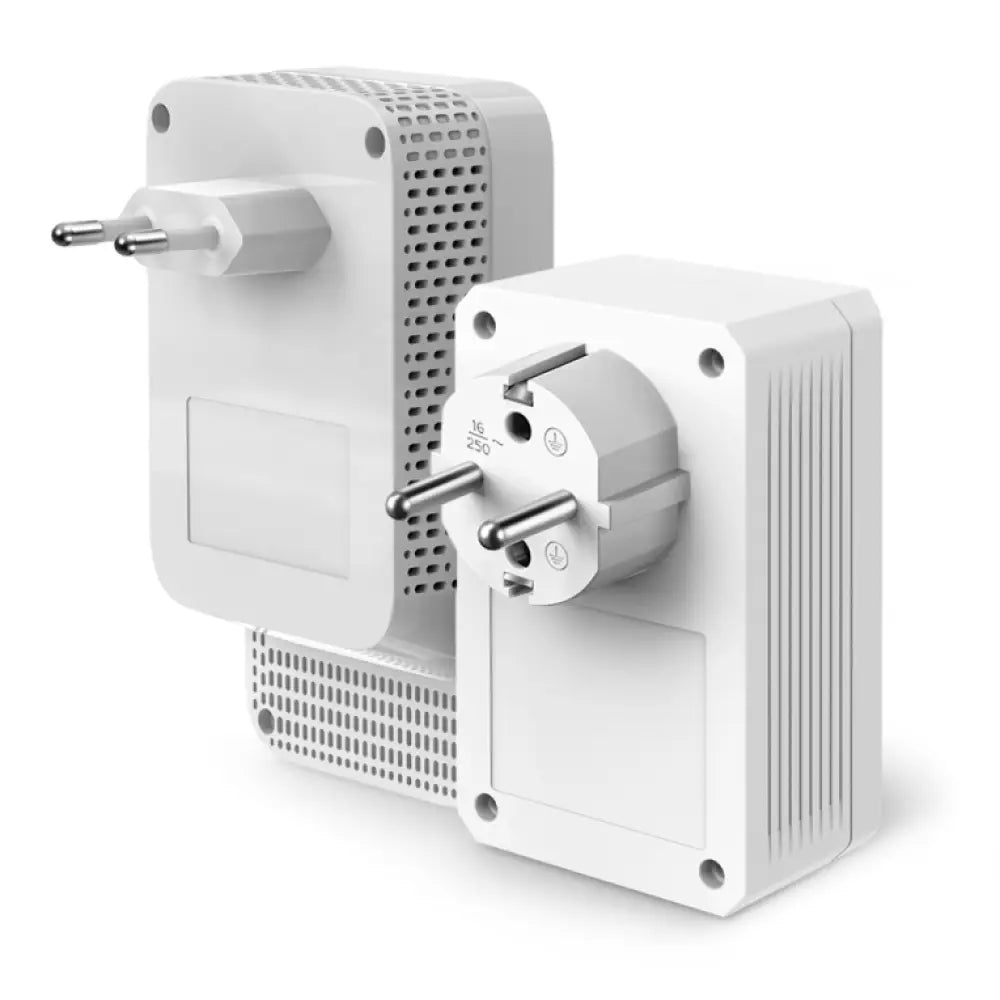 Dos adaptadores PowerLine TP-Link TL-WPA7617 en color blanco con puertos Ethernet y señal WiFi de 1200 Mbit/s.