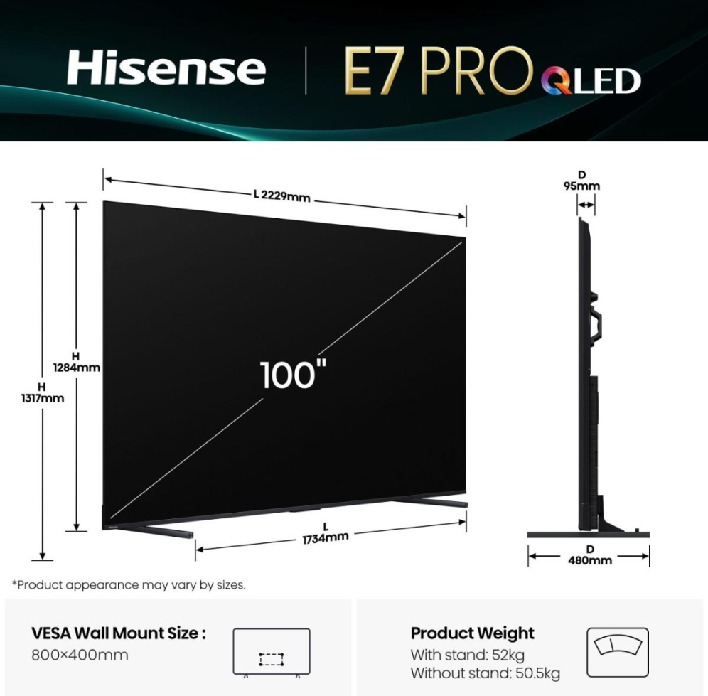 TV HISENSE 100E7Q PRO 100" 4K ULTRA HD SMART TV WIFI NEGRO - detalle