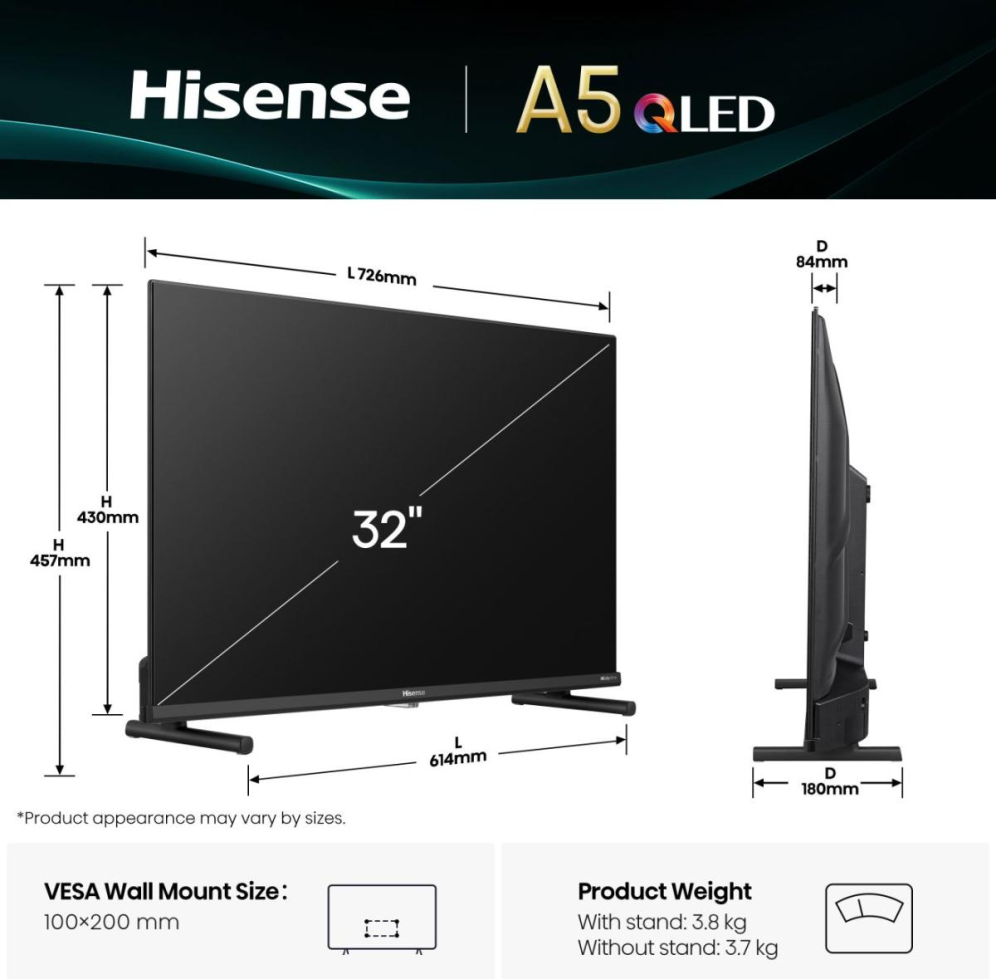 TV HISENSE 32A5Q 32" QLED SMART TV DOLBY ATMOS - detalle