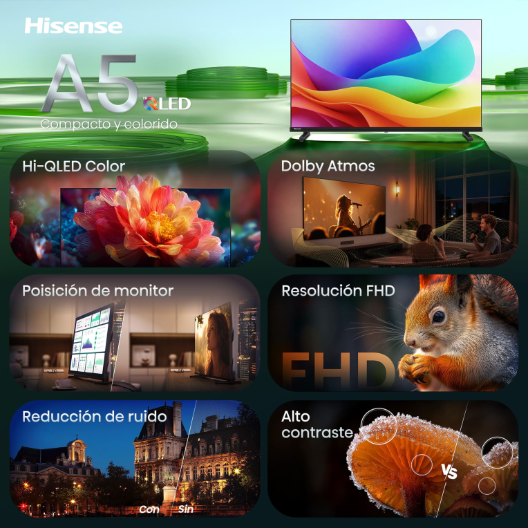 TV HISENSE 32A5S 32" FHD QLED SMART TV DOLBY ATMOS MODO JUEGO AIRPLAY - detalle