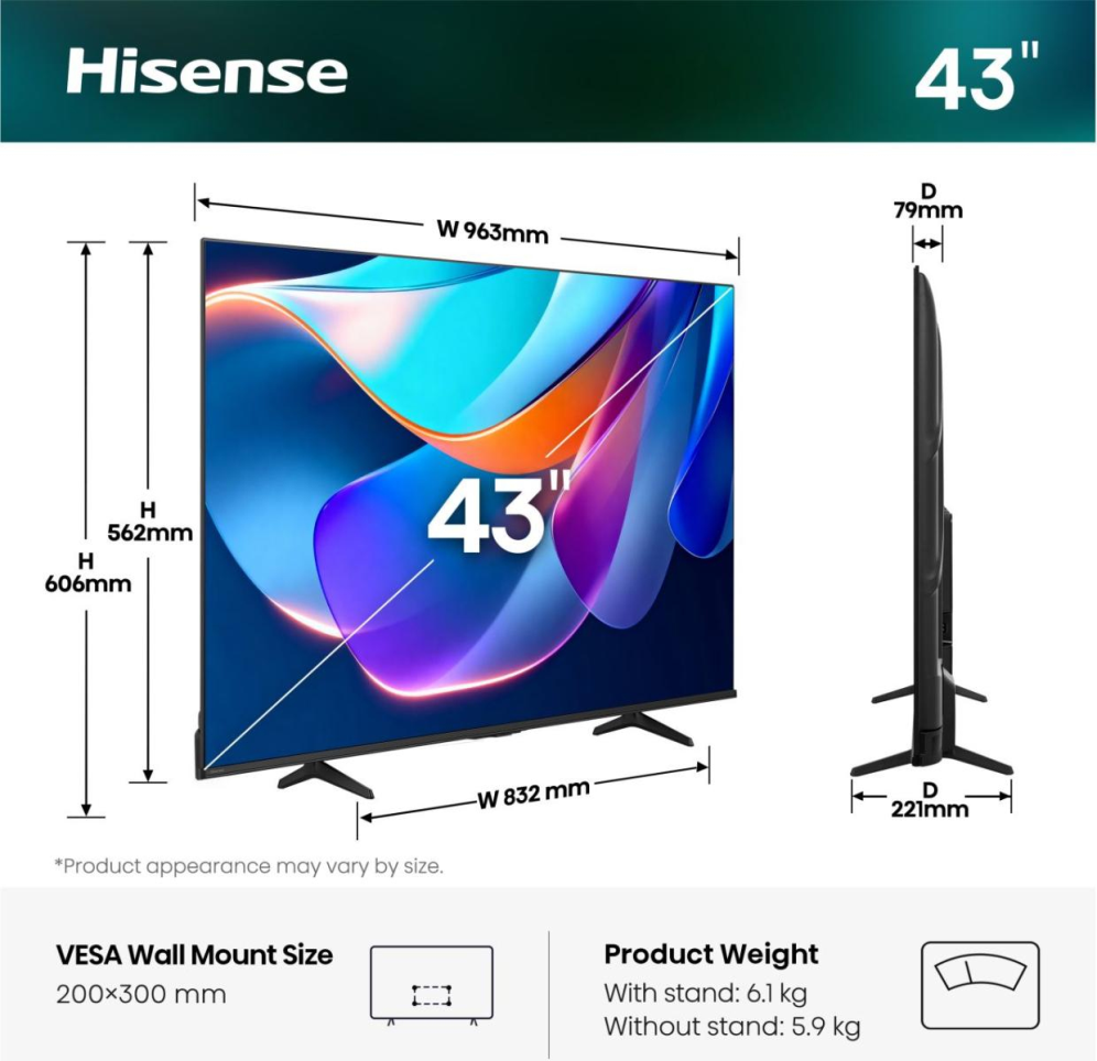 TV HISENSE 43A6S 43" UHD 4K SMART TV DOLBY VISION MODO JUEGO PLUS AIRPLAY - detalle