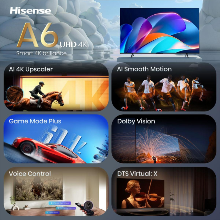 TV HISENSE 43A6S 43" UHD 4K SMART TV DOLBY VISION MODO JUEGO PLUS AIRPLAY - detalle