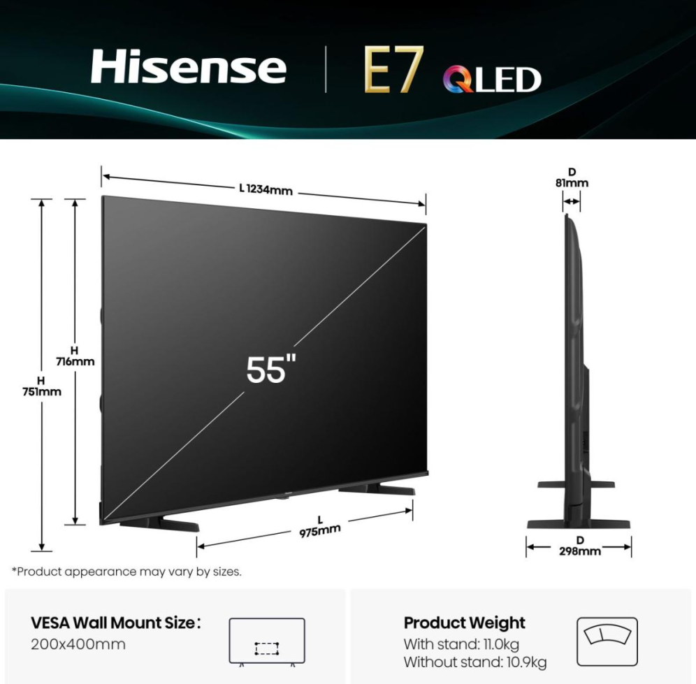 TV HISENSE 55E77Q 55" QLED SMART TV DOLBY VISION - detalle