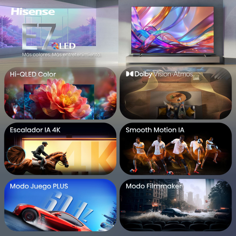 TV HISENSE 85E7S 85" UHD 4K QLED DOLBY VISION ATMOS MODO JUEGO PLUS HDR10+ - detalle