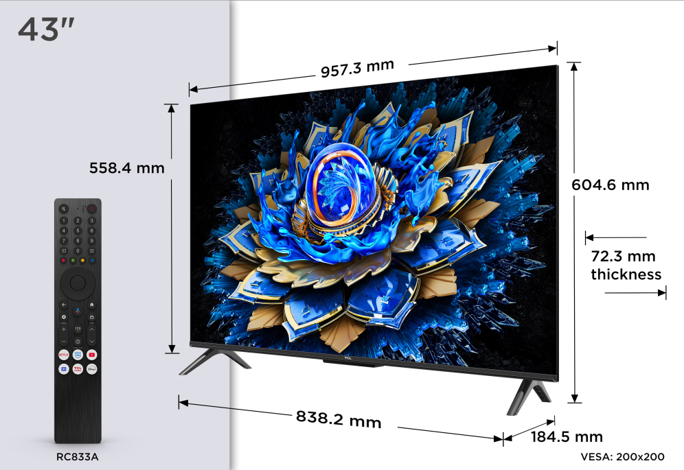 TV TCL QLED 43" 4K UHD SMART TV WIFI METALICO - detalle