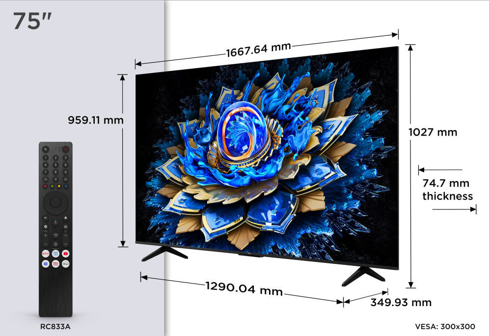 TV TCL QLED T69C 75T69C 75" 4K UHD 60HZ SMART TV GOOGLE TV HDR10 DOLBY VISION - detalle