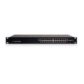 Interruptor de red Ubiquiti EdgeSwitch ES24-250W con 24 puertos Gigabit y 2 puertos SFP, en armario de red.