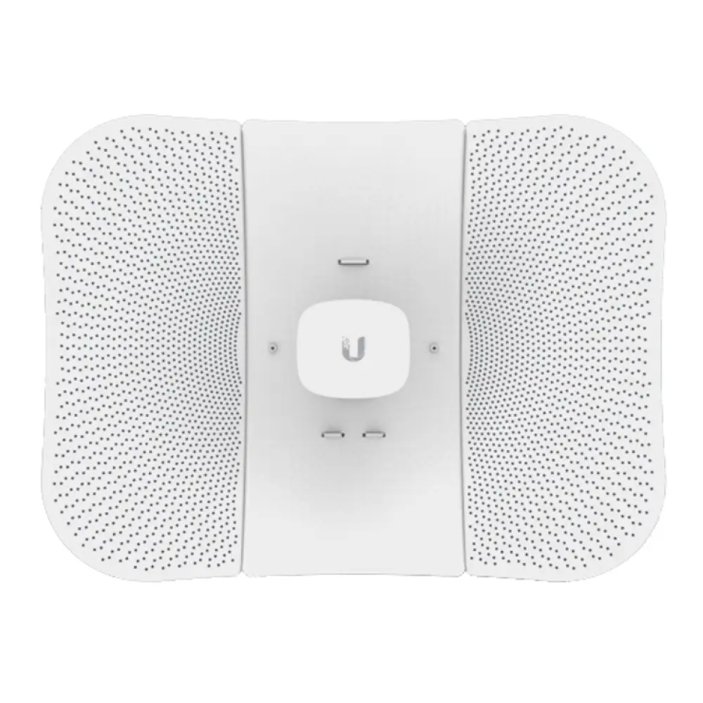 Repetidor Ubiquiti LiteBeam AC en color blanco, puente wifi de 450 Mbit/s con antena de 23dBi para conexiones de largo alcance.