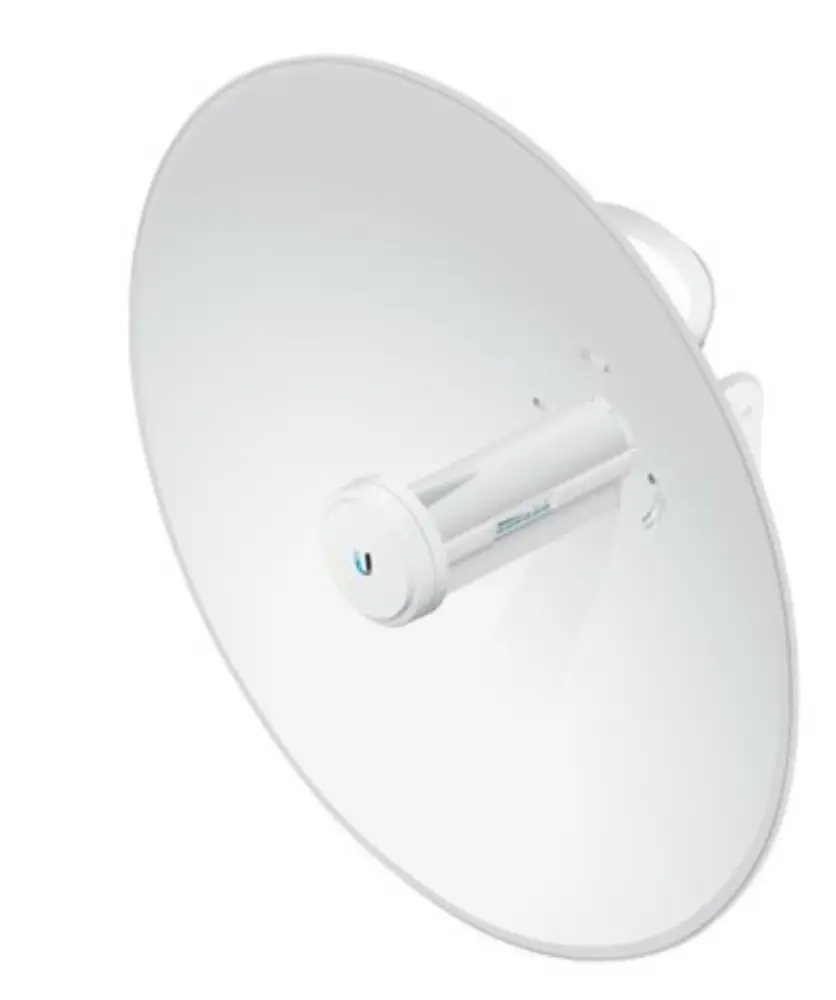 Repetidor Ubiquiti PowerBeam AC Gen2 en color blanco, con antena parabólica para conexión inalámbrica de alta velocidad.