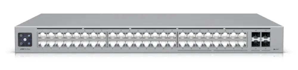 Interruptor Ubiquiti UniFi Pro Max 48 con 48 puertos Ethernet 2.5G en color gris, diseño 1U para redes profesionales