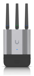 Router industrial Ubiquiti UMR para redes 4G y Wi-Fi, resistente y adecuado para aplicaciones de redes celulares.