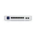 Interruptor Ubiquiti UniFi Enterprise 8 PoE gestionado L3 con puerto 2.5G Ethernet y carcasa de acero inoxidable.