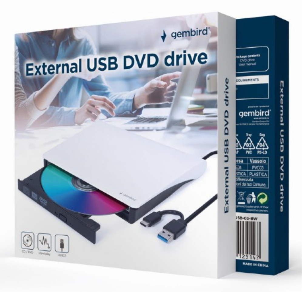 UNIDAD DE DVD USB EXTERNA GEMBIRD BLANCA - detalle