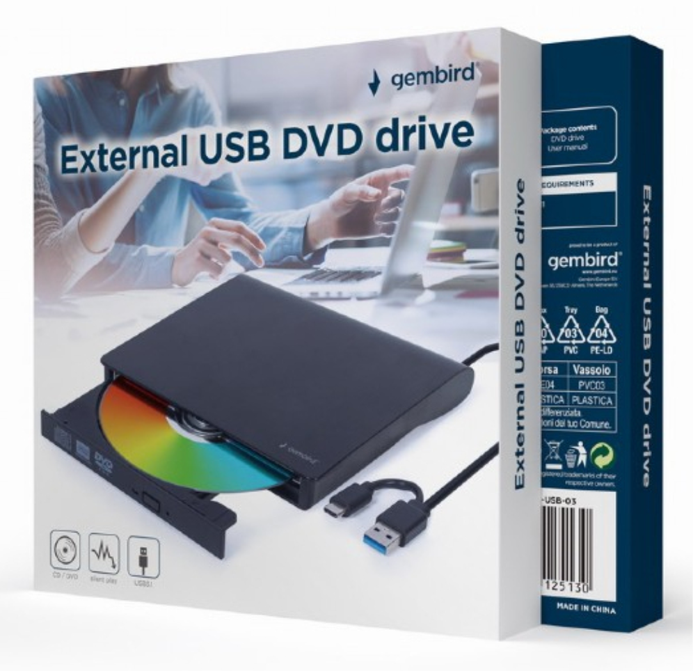 UNIDAD DE DVD USB EXTERNA GEMBIRD NEGRA - detalle