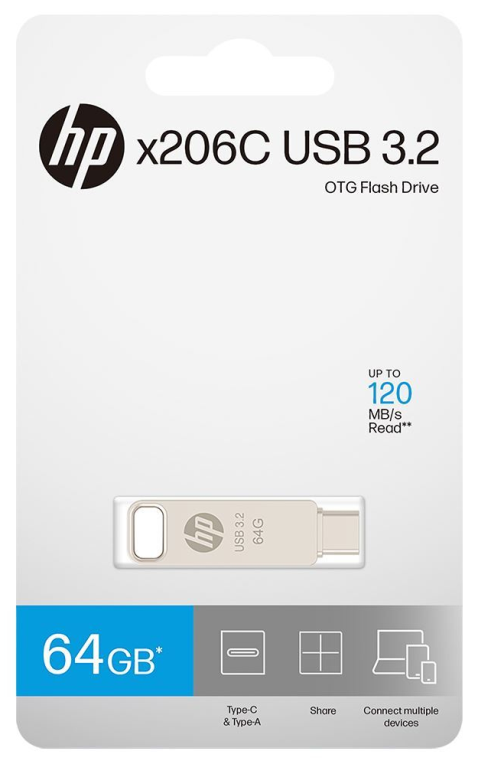 USB 3.2 HP 64GB X206C-A OTG TIPO-C METAL - detalle