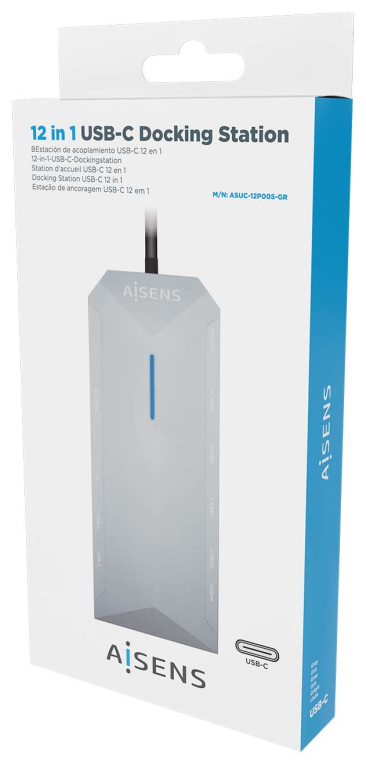 USB-C DOCK AISENS 12 EN 1 2xHDMI 4K RJ45 3xUSB-A 2xUSB-C 1xUSB-C PD 15CM - detalle
