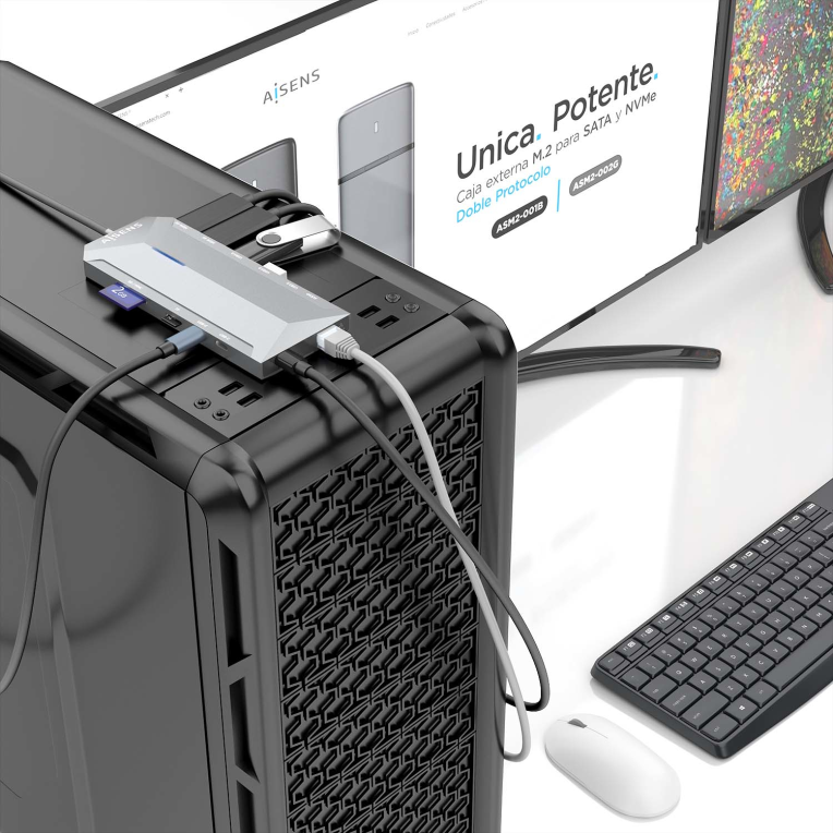 USB-C DOCK AISENS 12 EN 1 2xHDMI 4K RJ45 3xUSB-A 2xUSB-C 1xUSB-C PD 15CM - detalle
