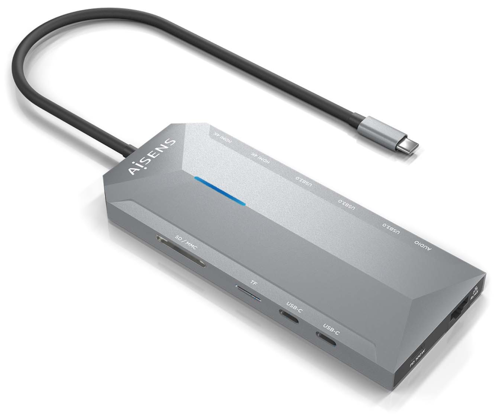 USB-C DOCK AISENS 12 EN 1 2xHDMI 4K RJ45 3xUSB-A 2xUSB-C 1xUSB-C PD 15CM