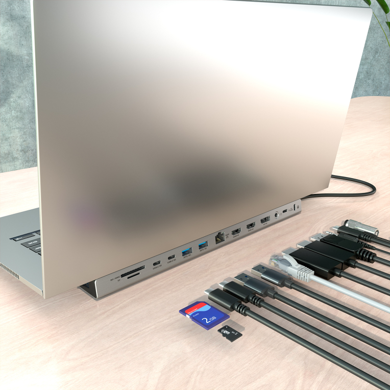 USB-C DOCK AISENS 13 EN 1 USB-C A 2XHDMI 1XDP 1XRJ45 1XSD 1XRANURA KENSINGTON - detalle
