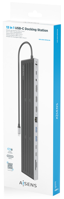 USB-C DOCK AISENS 13 EN 1 USB-C A 2XHDMI 1XDP 1XRJ45 1XSD 1XRANURA KENSINGTON - detalle