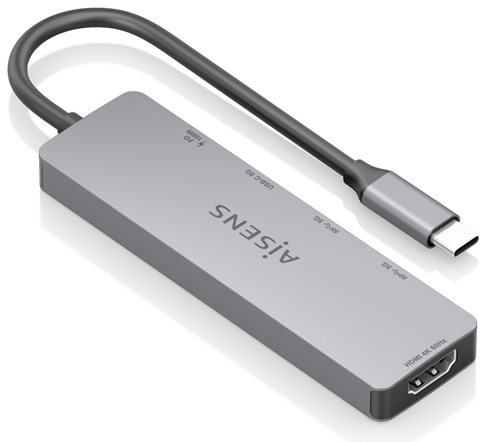 USB-C DOCK AISENS 5 EN 1 HDMI 2XUSB-A USB-C USB-C PD GRIS 15CM - detalle