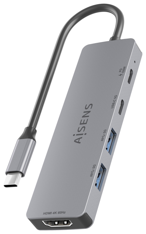 USB-C DOCK AISENS 5 EN 1 HDMI 2XUSB-A USB-C USB-C PD GRIS 15CM - detalle