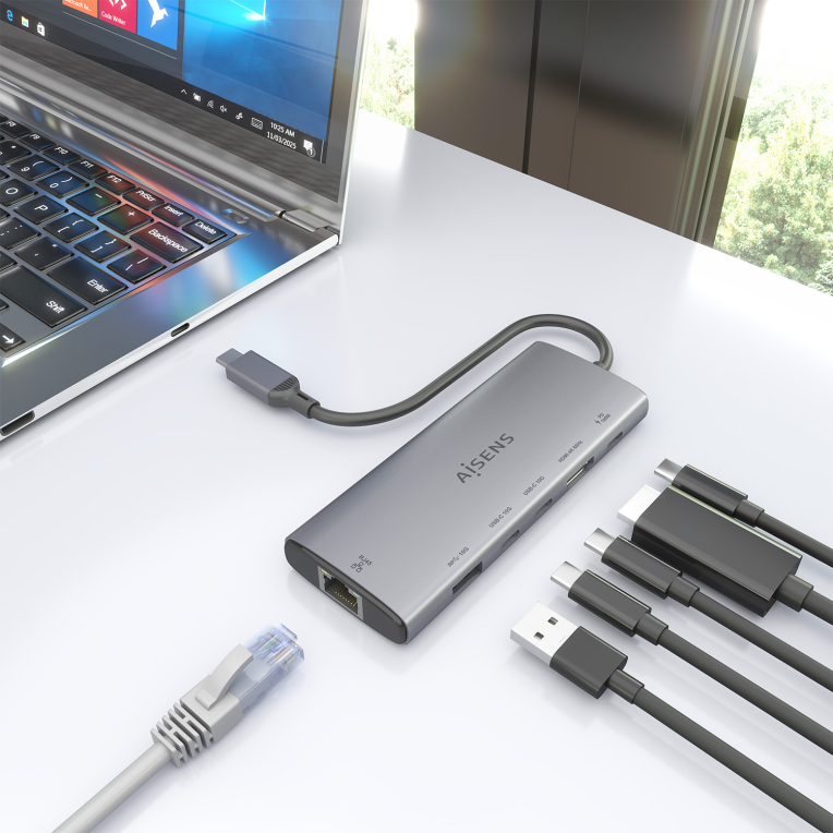 USB-C DOCK AISENS 6 EN 1 HDMI RJ45 USB-A 10G 2XUSB-C 10G USB-C PD 20CM - detalle