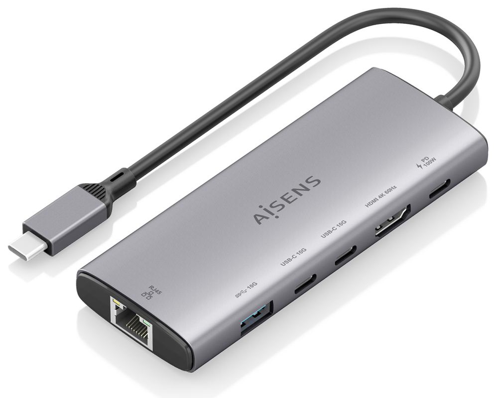 USB-C DOCK AISENS 6 EN 1 HDMI RJ45 USB-A 10G 2XUSB-C 10G USB-C PD 20CM