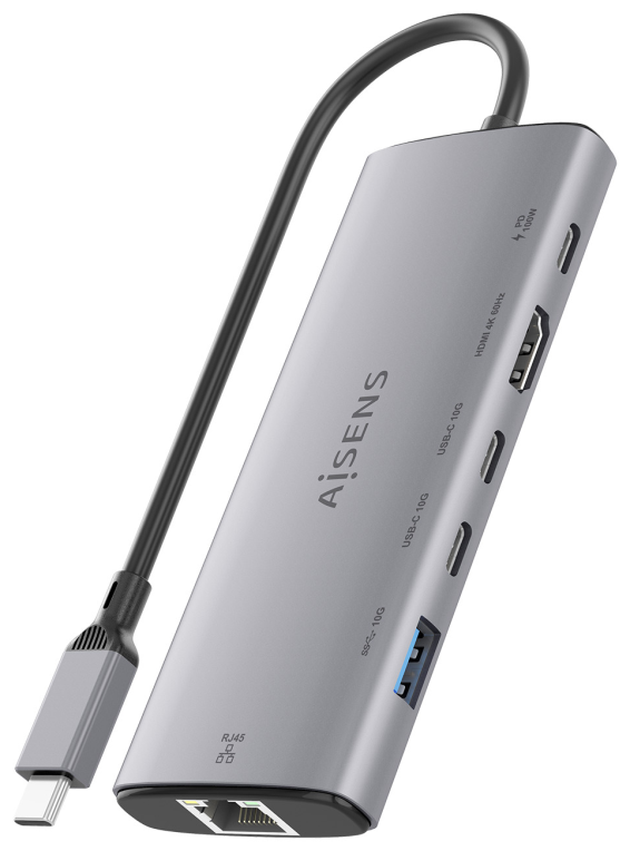 USB-C DOCK AISENS 6 EN 1 HDMI RJ45 USB-A 10G 2XUSB-C 10G USB-C PD 20CM - detalle