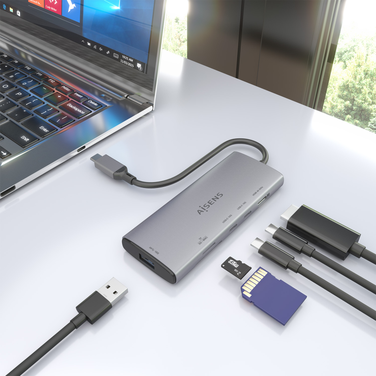USB-C DOCK AISENS 6 EN 1 HDMI USB-A 10G 2XUSB-C 10G SD MICRO SD 20CM - detalle