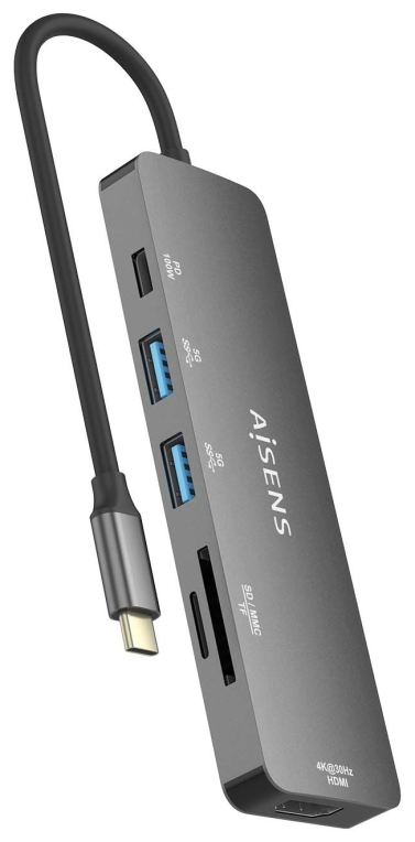 USB-C DOCK AISENS 6 EN 1 USB-C A 1XHDMI 2XUSB-A 1XUSB-C PD 100W 15CM - detalle