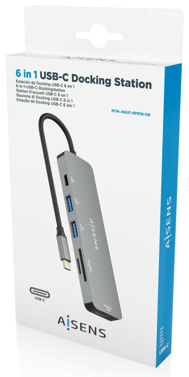 USB-C DOCK AISENS 6 EN 1 USB-C A 1XHDMI 2XUSB-A 1XUSB-C PD 100W 15CM - detalle