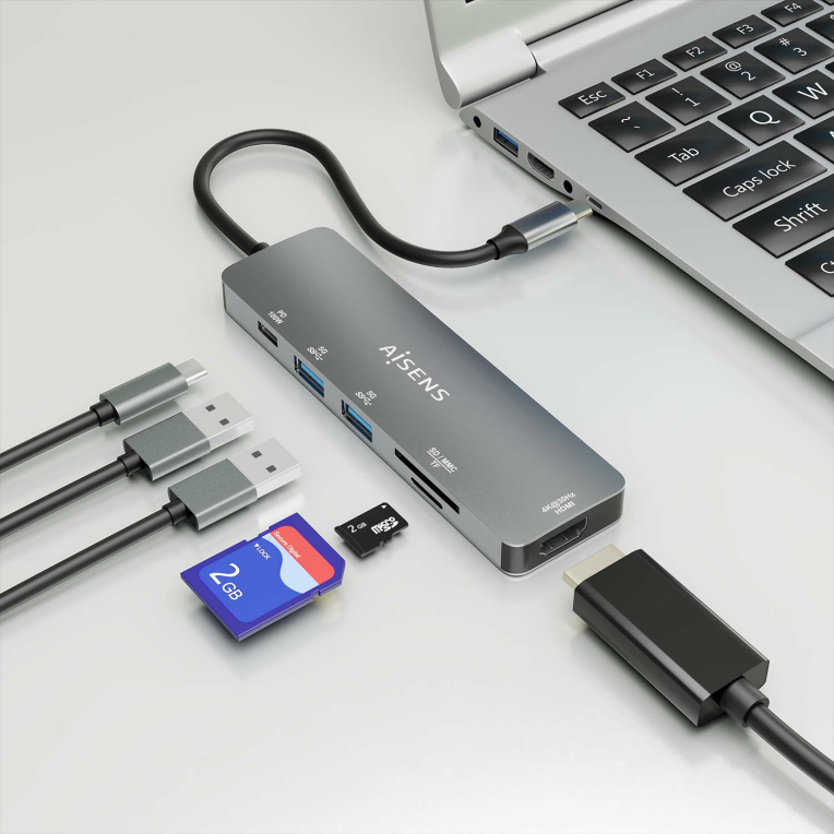 USB-C DOCK AISENS 6 EN 1 USB-C A 1XHDMI 2XUSB-A 1XUSB-C PD 100W 15CM - detalle
