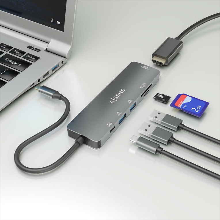 USB-C DOCK AISENS 6 EN 1 USB-C A 1XHDMI 2XUSB-A 1XUSB-C PD 100W 15CM - detalle