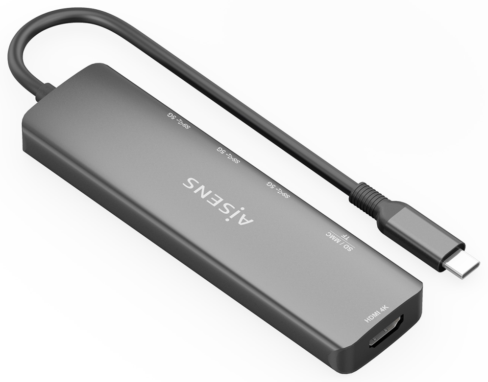 USB-C DOCK AISENS 6 EN 1 USB-C A 1XHDMI 3XUSB-A 1XSD 1XMICRO SD 15CM - detalle